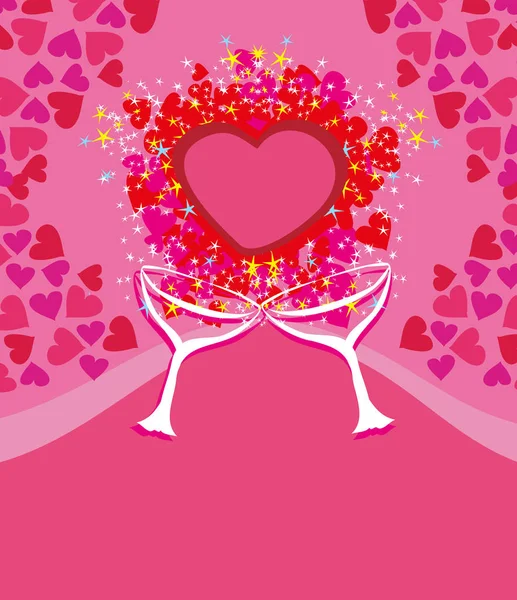 Valentines day background with champagne and hearts — Stock Vector