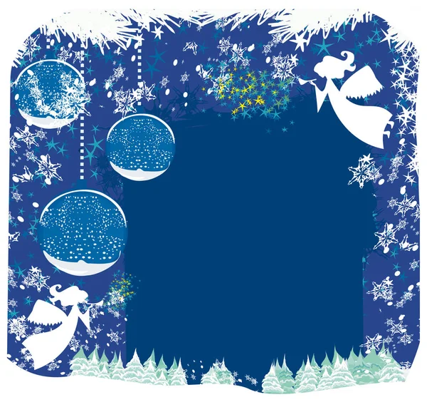 Cartão abstrato com anjos e árvores de Natal — Vetor de Stock