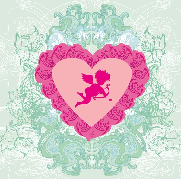 Valentines frame with a sweet cupid and beautiful roses — Stock Vector