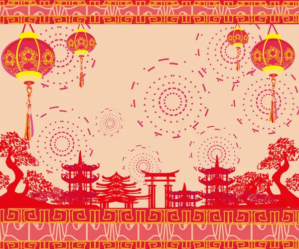 Carta orientale felice anno nuovo cinese — Vettoriale Stock