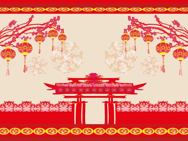 Oriental feliz año nuevo chino tarjeta — Vector de stock