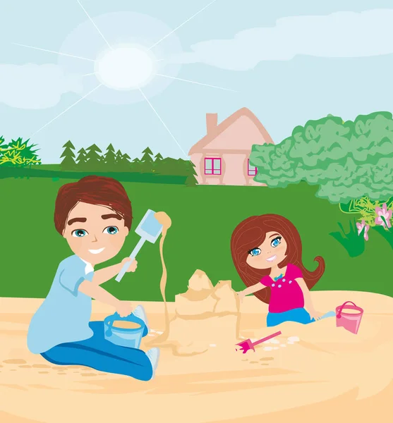 Τα παιδιά παίζουν στο sandbox — Διανυσματικό Αρχείο