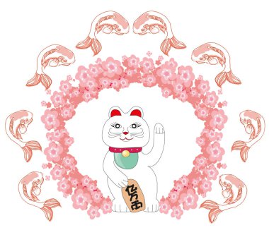 Maneki-neko sembolü iyi şanslar - kartı