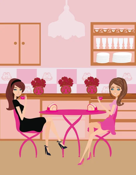 Jolies filles mignonnes en pause café — Image vectorielle