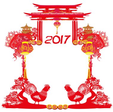 Çin Yeni Yıl Kutlaması için horoz tasarımı yılı