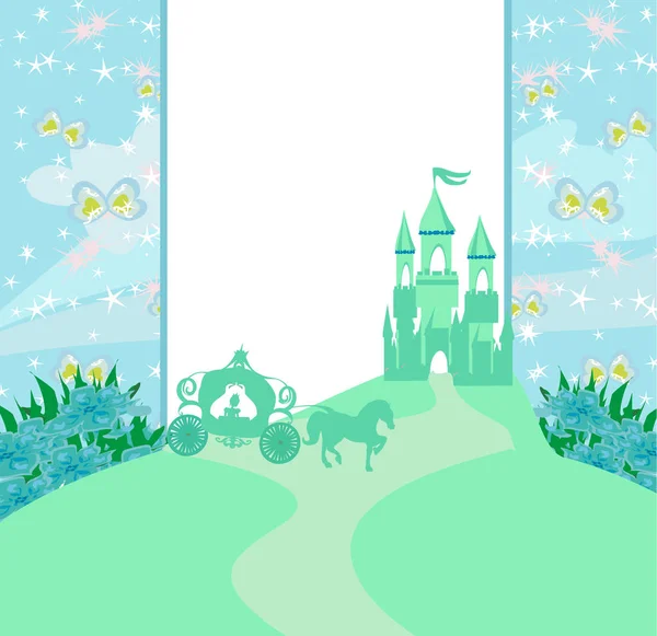 Abstract fairy tale frame -  carriage and a medieval castle — Stock Vector