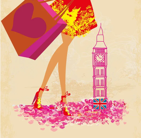 Frauen shoppen in London - Karte — Stockvektor