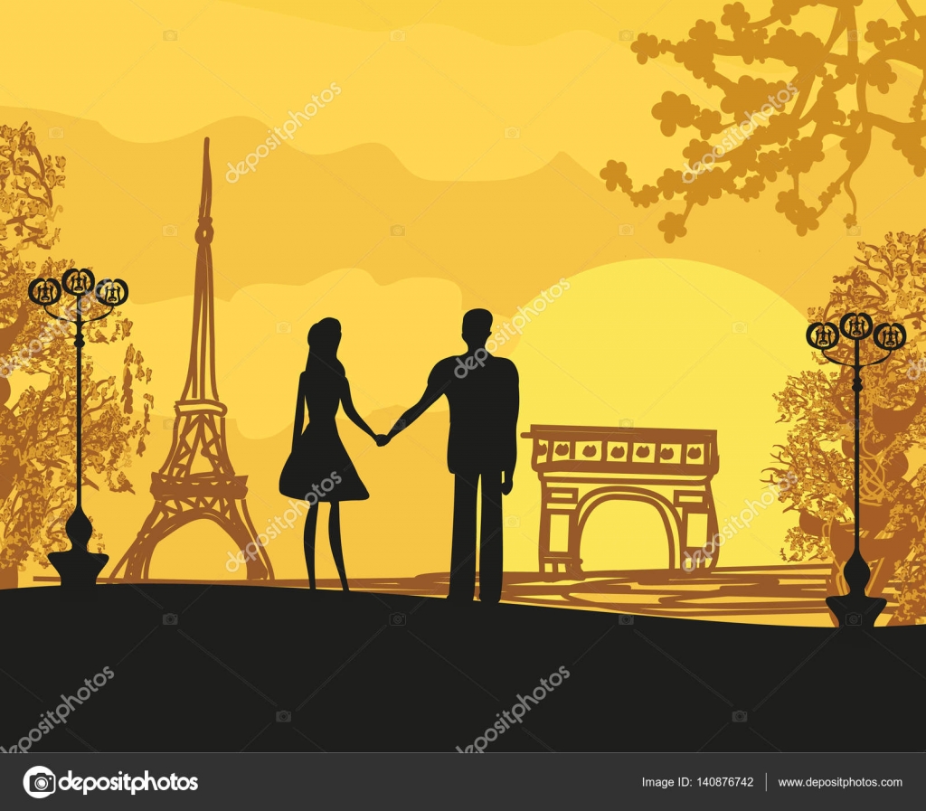 Romantic couple in Paris ⬇ Vector Image by © JackyBrown Vector Stock