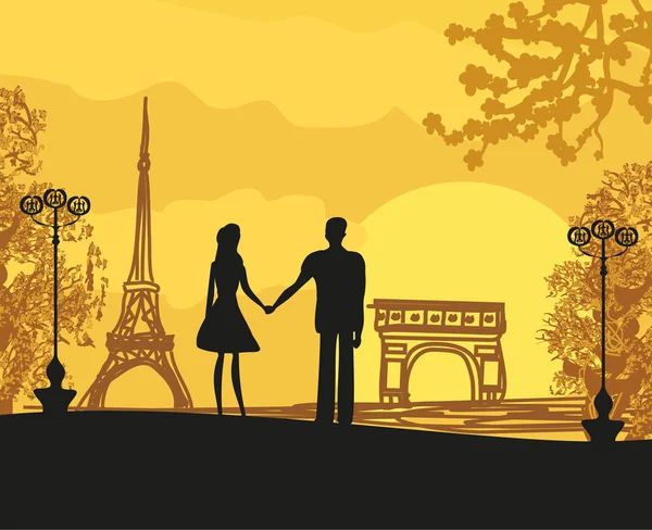 Paris 'te romantik bir çift — Stok Vektör