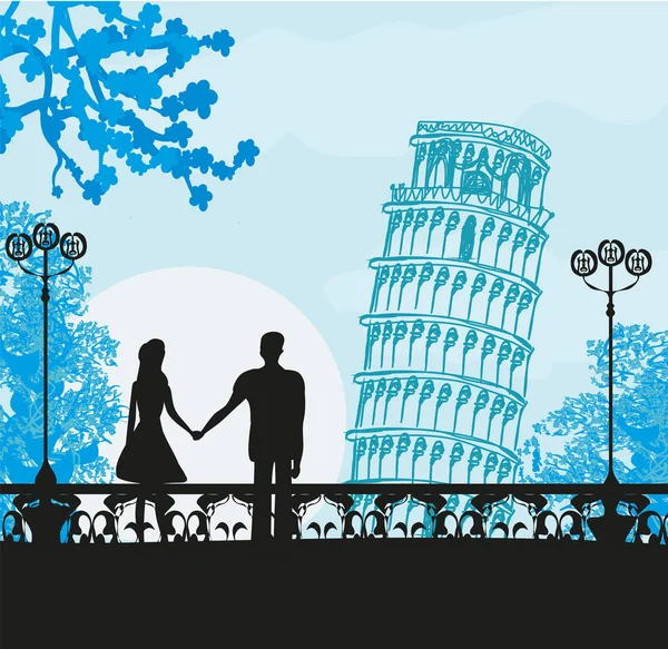 Ein paar Touristen in Pisa — Stockvektor