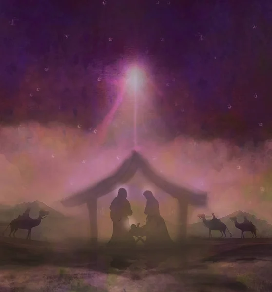Biblická scéna - narození Ježíše v Betlémě. — Stock fotografie
