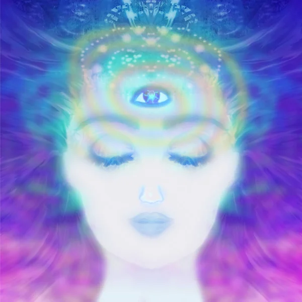 Femme avec troisième oeil, sens surnaturels psychiques — Photo