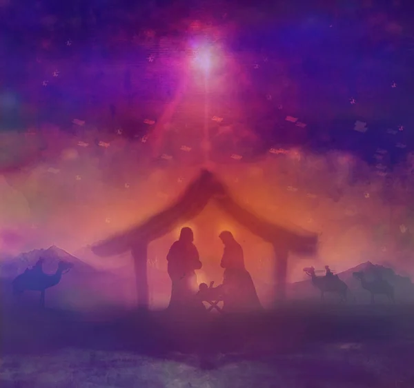 Βιβλική σκηνή - γέννηση του Ιησού στη Βηθλεέμ. — Φωτογραφία Αρχείου