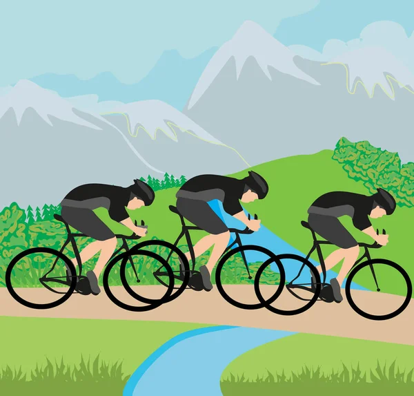 Group of Cyclists in the mountains — Stock Vector
