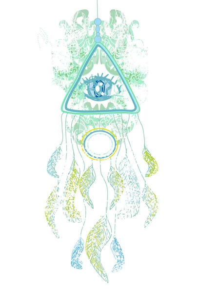 Amérindien talisman dreamcatcher avec oeil — Image vectorielle