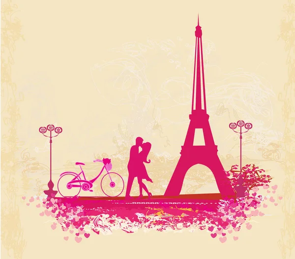 Romantic couple in Paris — Stock Vector