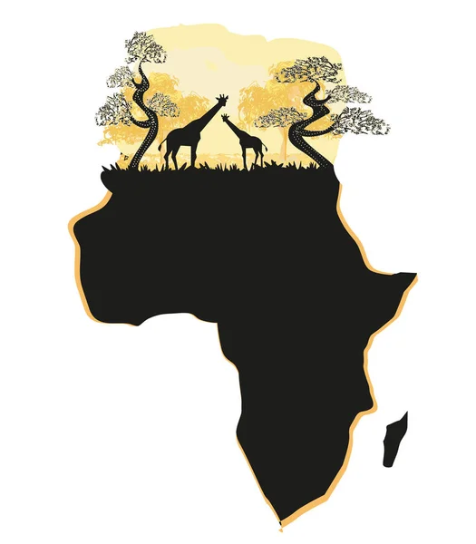 African Safari Map Silhouette — Stock Vector