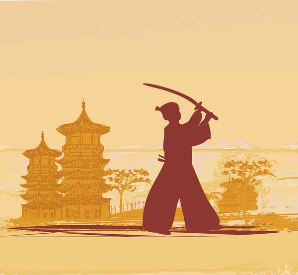 Japon Samuray savaşçı silueti — Stok Vektör