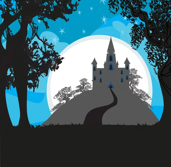 Conto de fadas mágicas Princess Castle na noite — Vetor de Stock