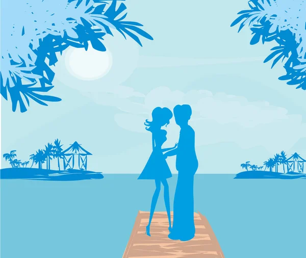 Couple tenant la main à la plage — Image vectorielle