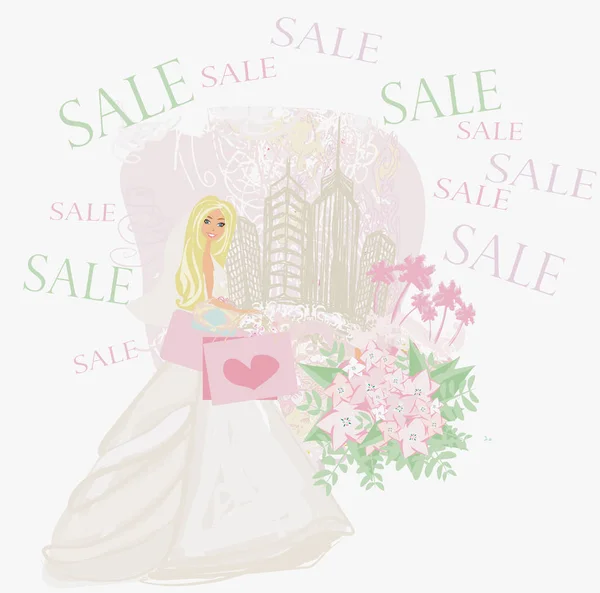 Happy bride shopping - carte — Image vectorielle