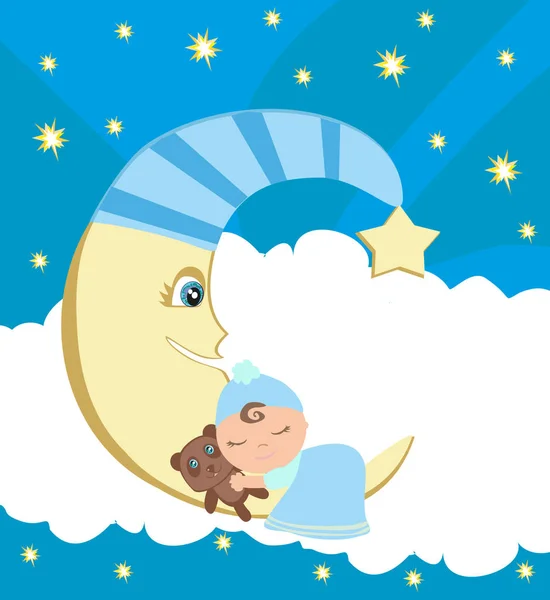 可爱的小男孩睡在月亮上 — 图库矢量图片