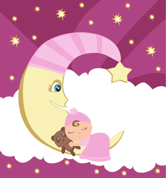 Schattig klein meisje slapen op maan — Stockvector