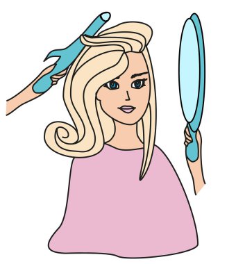 Kuaförlük curling saç bir kadına