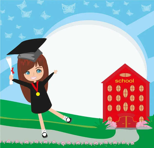 Αποφοίτηση κολέγιο σχολείο - κορίτσι — Διανυσματικό Αρχείο