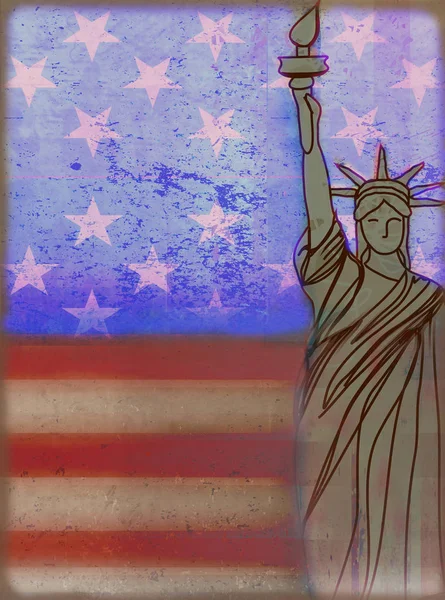 Grunge ilustração da bandeira americana e Estátua da liberdade — Fotografia de Stock