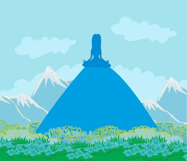 Йога на горном ландшафте — стоковый вектор