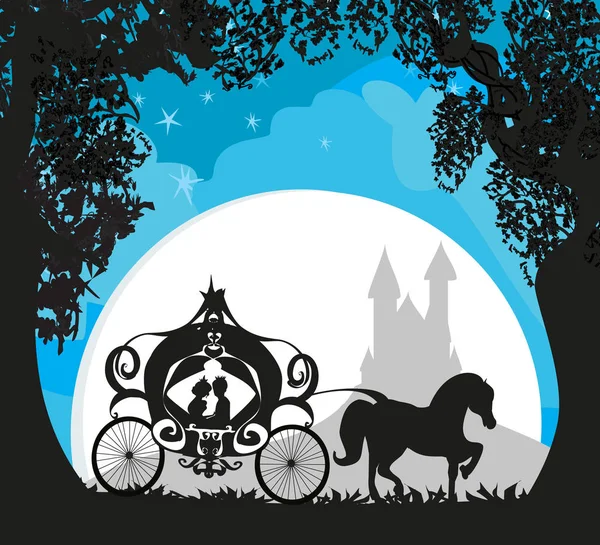Princess with prince in the carriage — Stock Vector