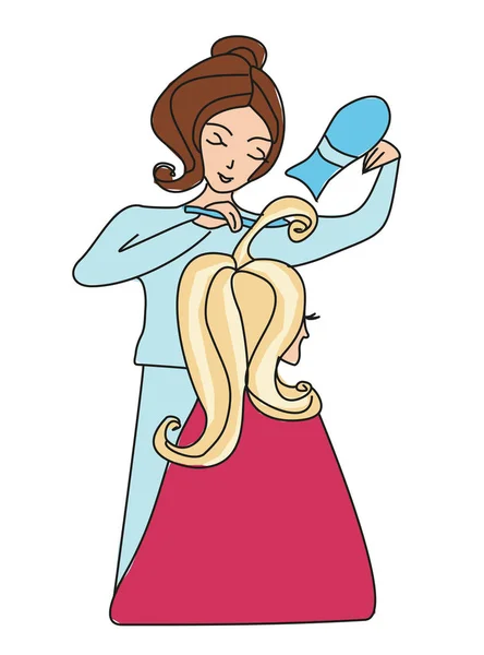 Belle femme dans le salon de coiffure - doodle Illustration — Image vectorielle