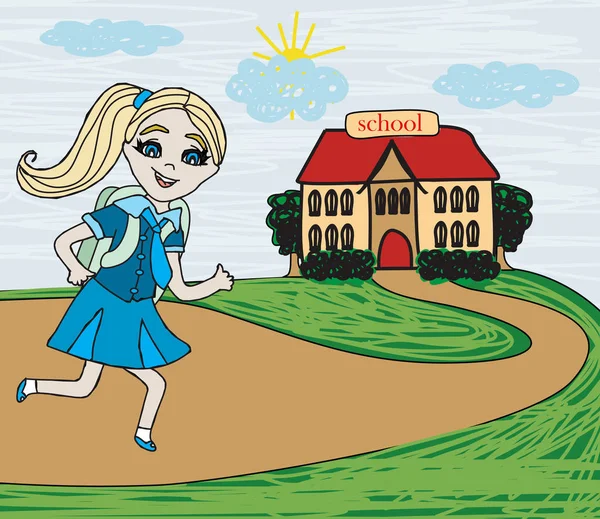 Κορίτσι πηγαίνει στο σχολείο — Διανυσματικό Αρχείο