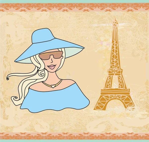 Hermoso turista en París — Vector de stock