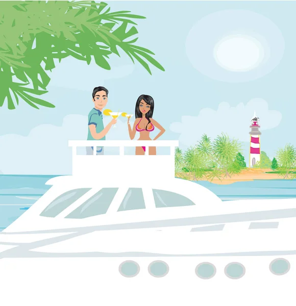 Romantic date on the yacht — Stock Vector