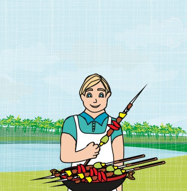 Man cooking on his barbecue vector Man cooking on his barbecue vector