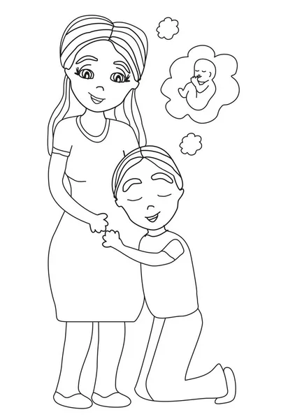 Man kramar en gravid kvinna — Stock vektor
