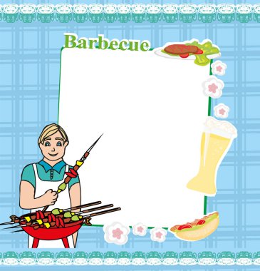 Man cooking on his barbecue - card vector Man cooking on his barbecue - card vector