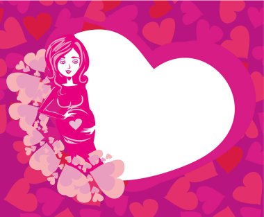 Duş kart ile mutlu bir hamile kadın. 