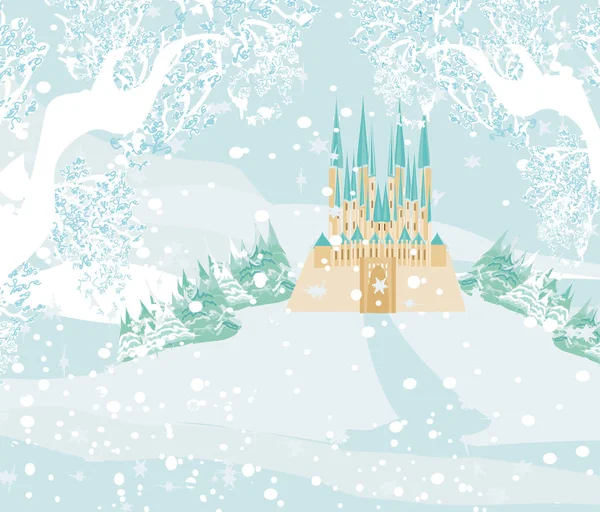 有城堡的冬季景观 — 图库矢量图片