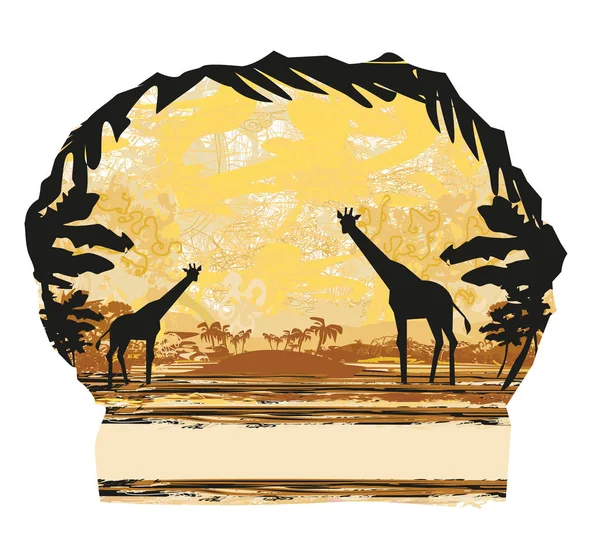 Fond grunge avec silhouette girafe sur fa africaine abstraite — Image vectorielle