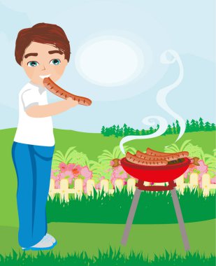 Çocuk yemek ızgarada kızartılmış sosis