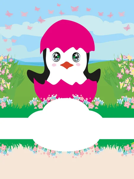 Conception de carte de douche bébé avec pingouin — Image vectorielle