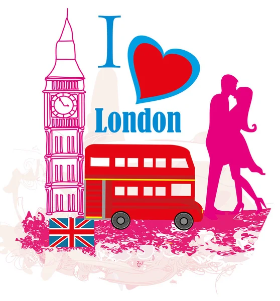 Pareja romántica en London card — Vector de stock