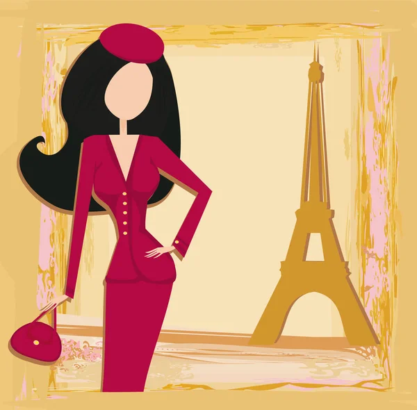 女性パリでショッピング カードします。 — ストックベクタ