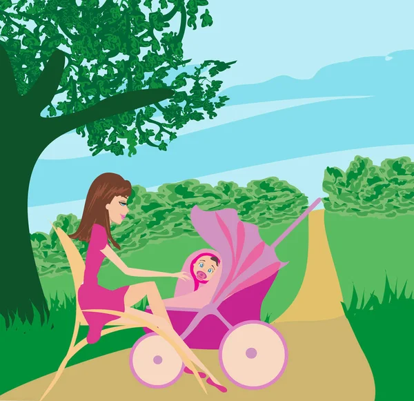 Mother and daughter in the park — Stock Vector