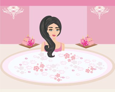 Güzel banyoda banyo yapan bir kadın.. 