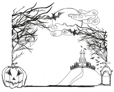 Cadılar Bayramı Doodle illüstrasyon çerçeve