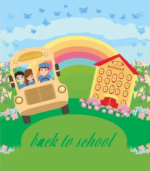 Okul otobüsü ile mutlu çocuk — Stok Vektör